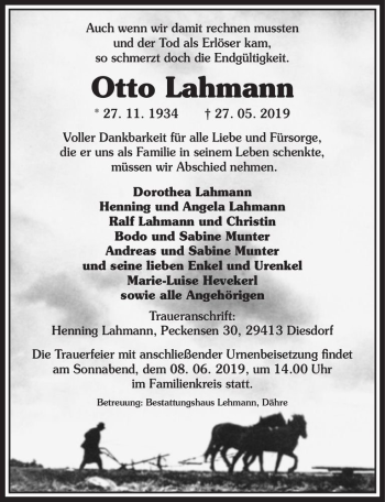 Traueranzeige von Otto Lahmann  von Magdeburger Volksstimme