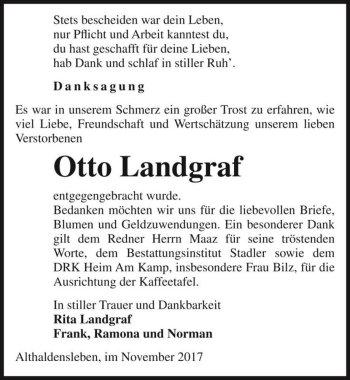 Traueranzeige von Otto Landgraf  von Magdeburger Volksstimme