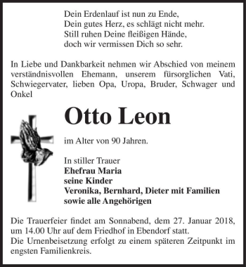 Traueranzeige von Otto Leon  von Magdeburger Volksstimme