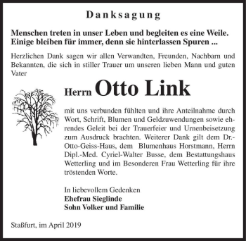 Traueranzeige von Otto Link  von Magdeburger Volksstimme