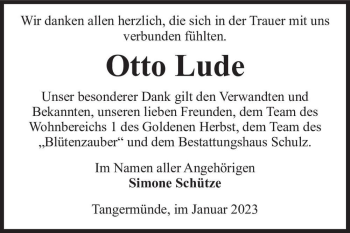 Traueranzeige von Otto Lude  von Magdeburger Volksstimme