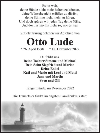 Traueranzeige von Otto Lude  von Magdeburger Volksstimme