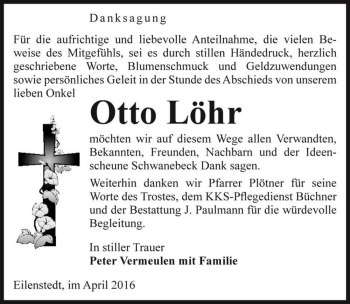Traueranzeige von Otto Löhr  von Magdeburger Volksstimme