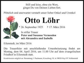 Traueranzeige von Otto Löhr  von Magdeburger Volksstimme