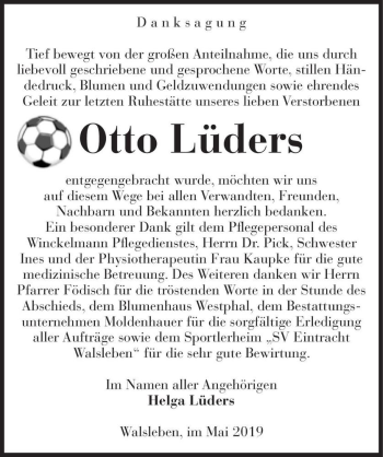 Traueranzeige von Otto Lüders  von Magdeburger Volksstimme
