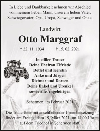 Traueranzeige von Otto Marggraf  von Magdeburger Volksstimme