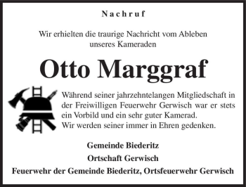 Traueranzeige von Otto Marggraf  von Magdeburger Volksstimme