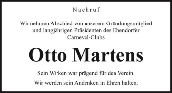 Traueranzeige von Otto Martens  von Magdeburger Volksstimme
