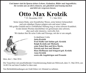 Traueranzeige von Otto Max Krolzik  von Magdeburger Volksstimme