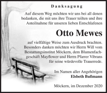 Traueranzeige von Otto Mewes  von Magdeburger Volksstimme