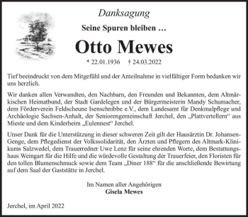 Traueranzeige von Otto Mewes  von Magdeburger Volksstimme