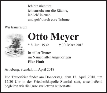 Traueranzeige von Otto Meyer  von Magdeburger Volksstimme
