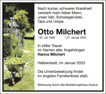Traueranzeige von Otto Milchert  von Magdeburger Volksstimme