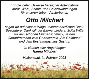 Traueranzeige von Otto Milchert  von Magdeburger Volksstimme