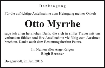 Traueranzeige von Otto Myrrhe  von Magdeburger Volksstimme