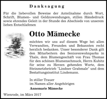 Traueranzeige von Otto Mämecke  von Magdeburger Volksstimme