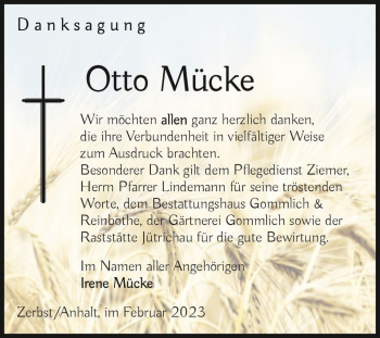 Traueranzeige von Otto Mücke  von Magdeburger Volksstimme