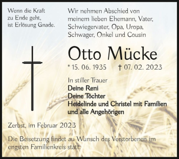 Traueranzeige von Otto Mücke  von Magdeburger Volksstimme