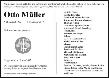 Traueranzeige von Otto Müller  von Magdeburger Volksstimme