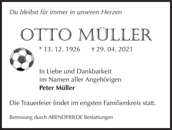 Traueranzeige von Otto Müller  von Magdeburger Volksstimme
