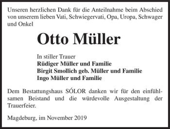 Traueranzeige von Otto Müller  von Magdeburger Volksstimme