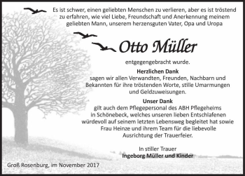 Traueranzeige von Otto Müller  von Magdeburger Volksstimme