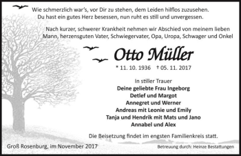 Traueranzeige von Otto Müller  von Magdeburger Volksstimme