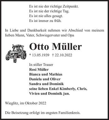 Traueranzeige von Otto Müller  von Magdeburger Volksstimme