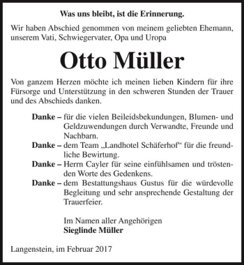 Traueranzeige von Otto Müller  von Magdeburger Volksstimme