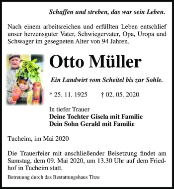 Traueranzeige von Otto Müller  von Magdeburger Volksstimme