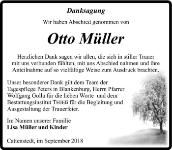 Traueranzeige von Otto Müller  von Magdeburger Volksstimme