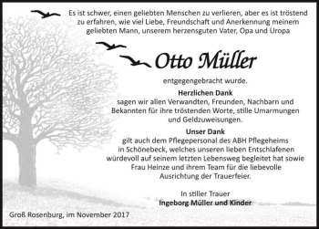 Traueranzeige von Otto Müller  von Magdeburger Volksstimme