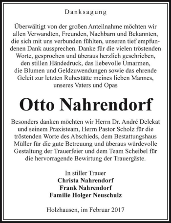 Traueranzeige von Otto Nahrendorf  von Magdeburger Volksstimme
