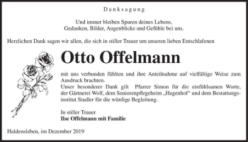 Traueranzeige von Otto Offelmann  von Magdeburger Volksstimme