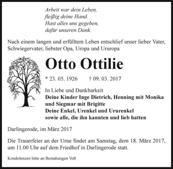 Traueranzeige von Otto Ottilie  von Magdeburger Volksstimme