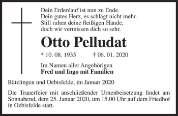 Traueranzeige von Otto Pelludat  von Magdeburger Volksstimme