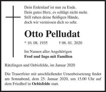 Traueranzeige von Otto Pelludat  von Magdeburger Volksstimme