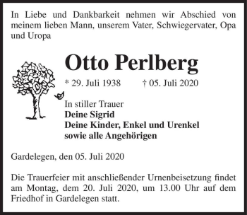 Traueranzeige von Otto Perlberg  von Magdeburger Volksstimme