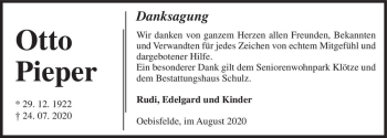 Traueranzeige von Otto Pieper  von Magdeburger Volksstimme