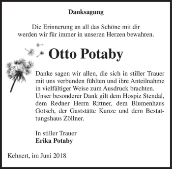 Traueranzeige von Otto Potaby  von Magdeburger Volksstimme