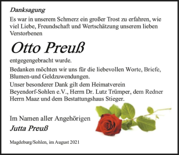 Traueranzeige von Otto Preuß  von Magdeburger Volksstimme