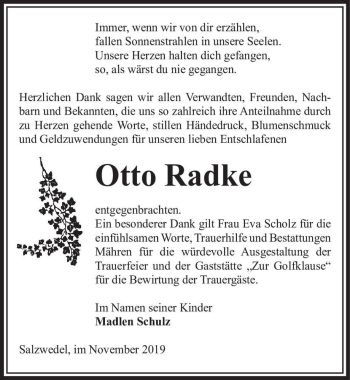 Traueranzeige von Otto Radke  von Magdeburger Volksstimme