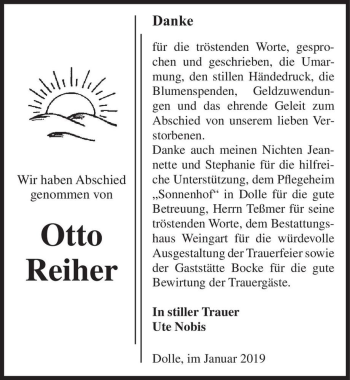 Traueranzeige von Otto Reiher  von Magdeburger Volksstimme