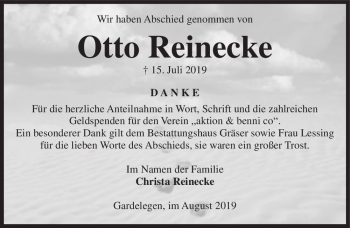 Traueranzeige von Otto Reinecke  von Magdeburger Volksstimme