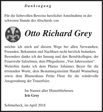 Traueranzeige von Otto Richard Grey  von Magdeburger Volksstimme