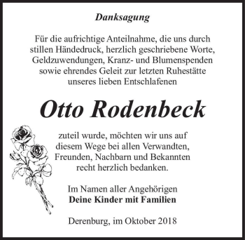 Traueranzeige von Otto Rodenbeck  von Magdeburger Volksstimme