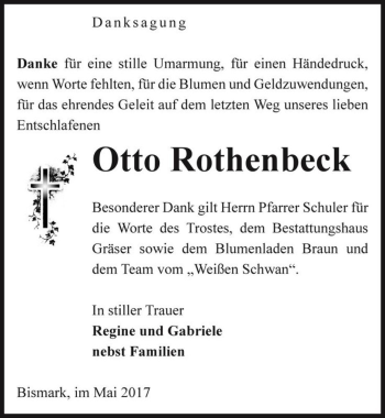 Traueranzeige von Otto Rothenbeck  von Magdeburger Volksstimme