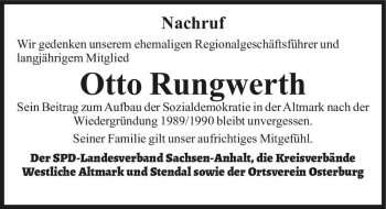 Traueranzeige von Otto Rungwerth  von Magdeburger Volksstimme