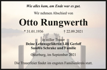 Traueranzeige von Otto Rungwerth  von Magdeburger Volksstimme
