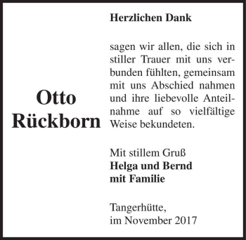 Traueranzeige von Otto Rückborn  von Magdeburger Volksstimme